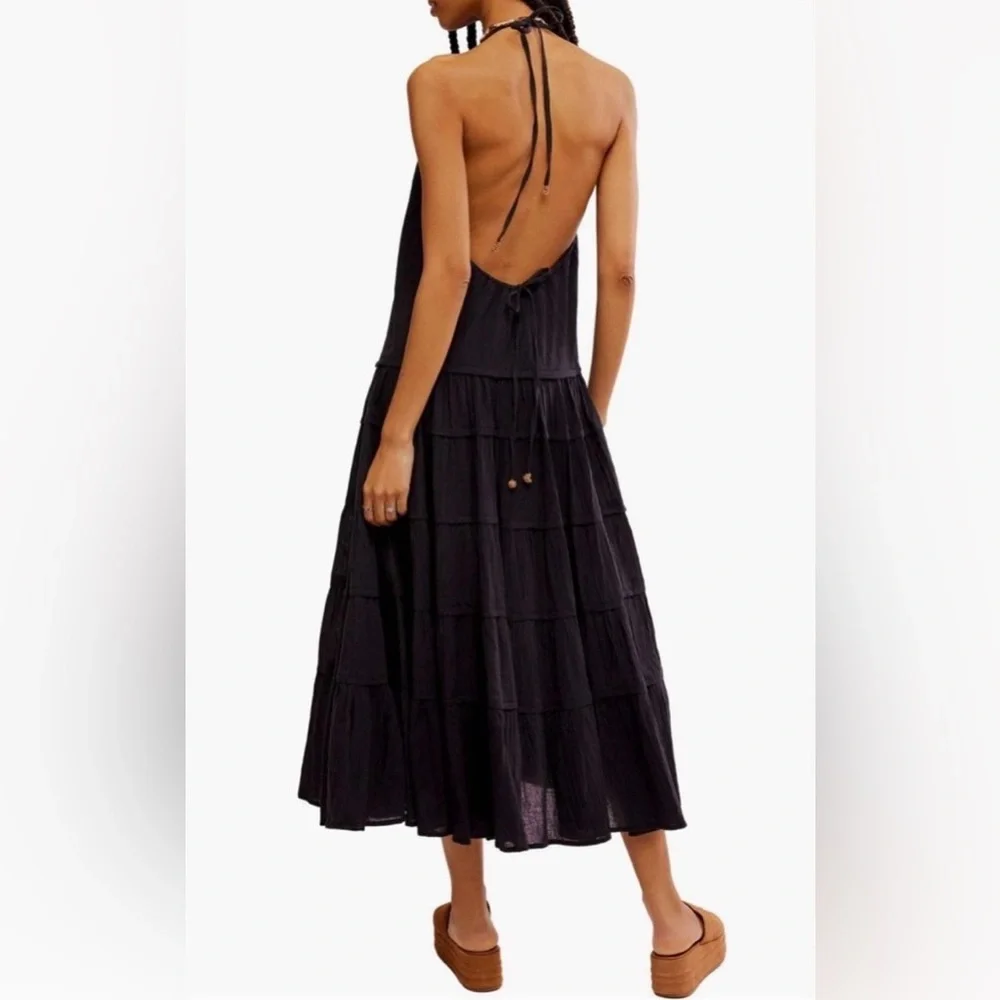 Free People Somewhere Sunny Black Halter Madi Dress Large NEW $118! - Picture 3 of 6